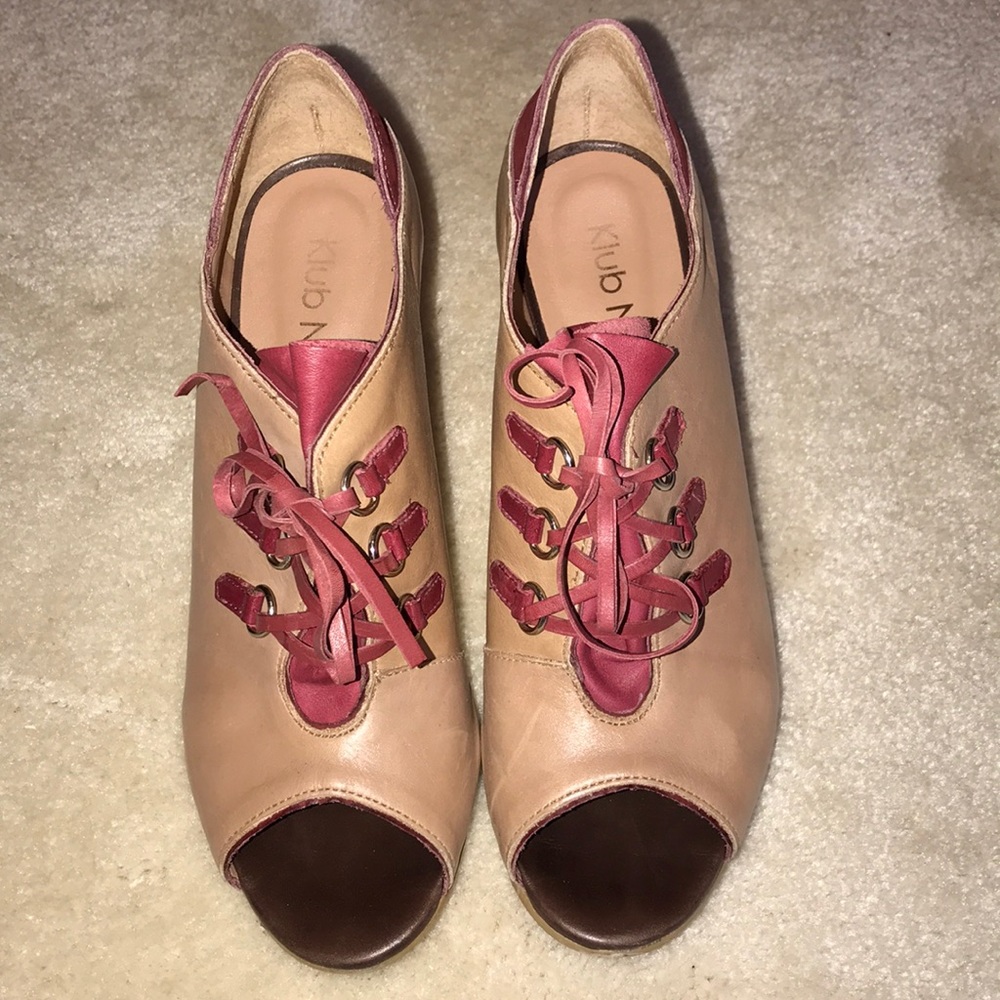 Klub Nico Anthropologie Tan and Purple Heels